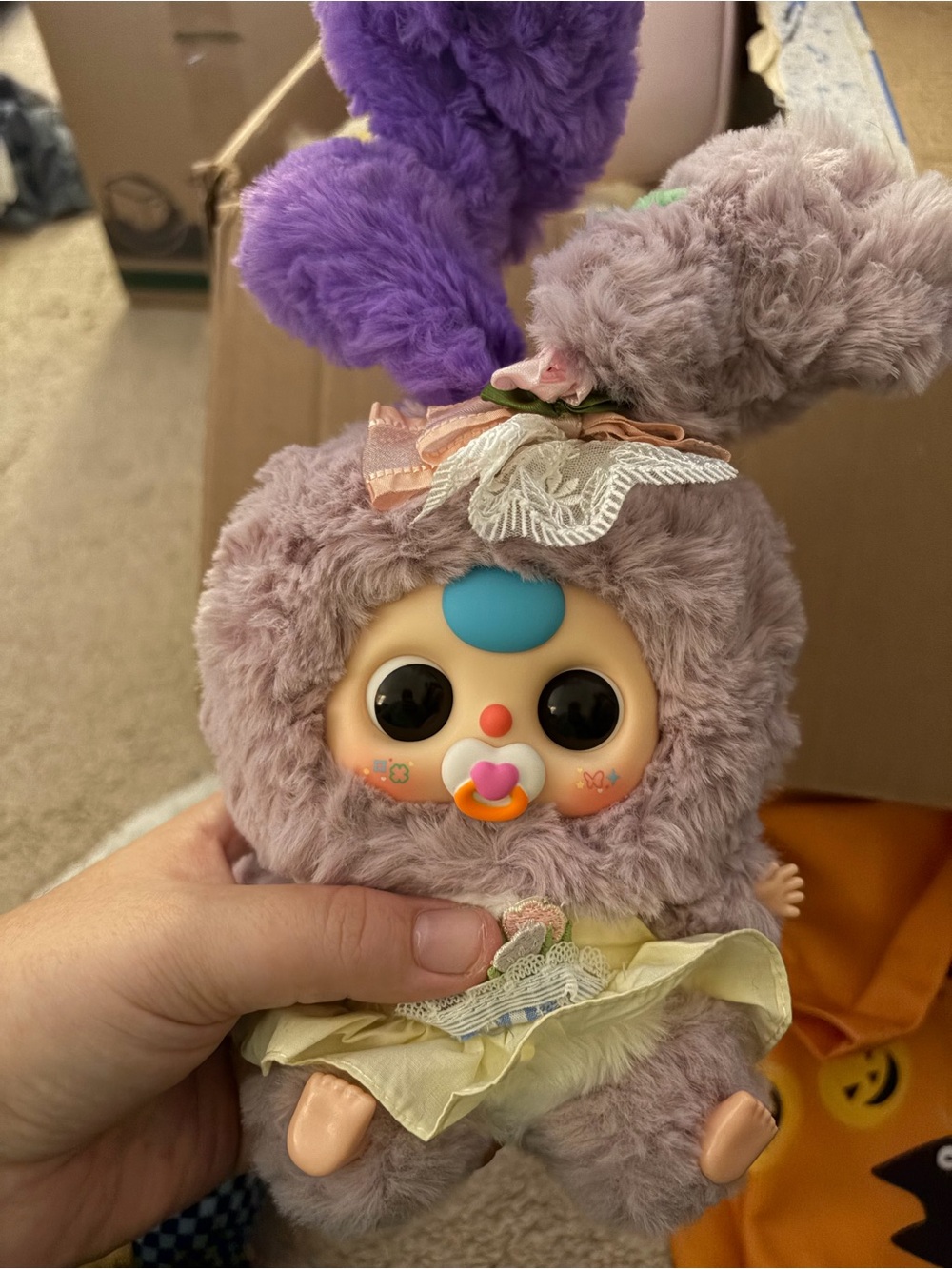 Lilac Bunny Plush Baby Doll with Pacifier -